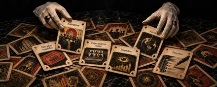 Manos enguantadas manipulando cartas que representan distintas formas de medir el público cultural