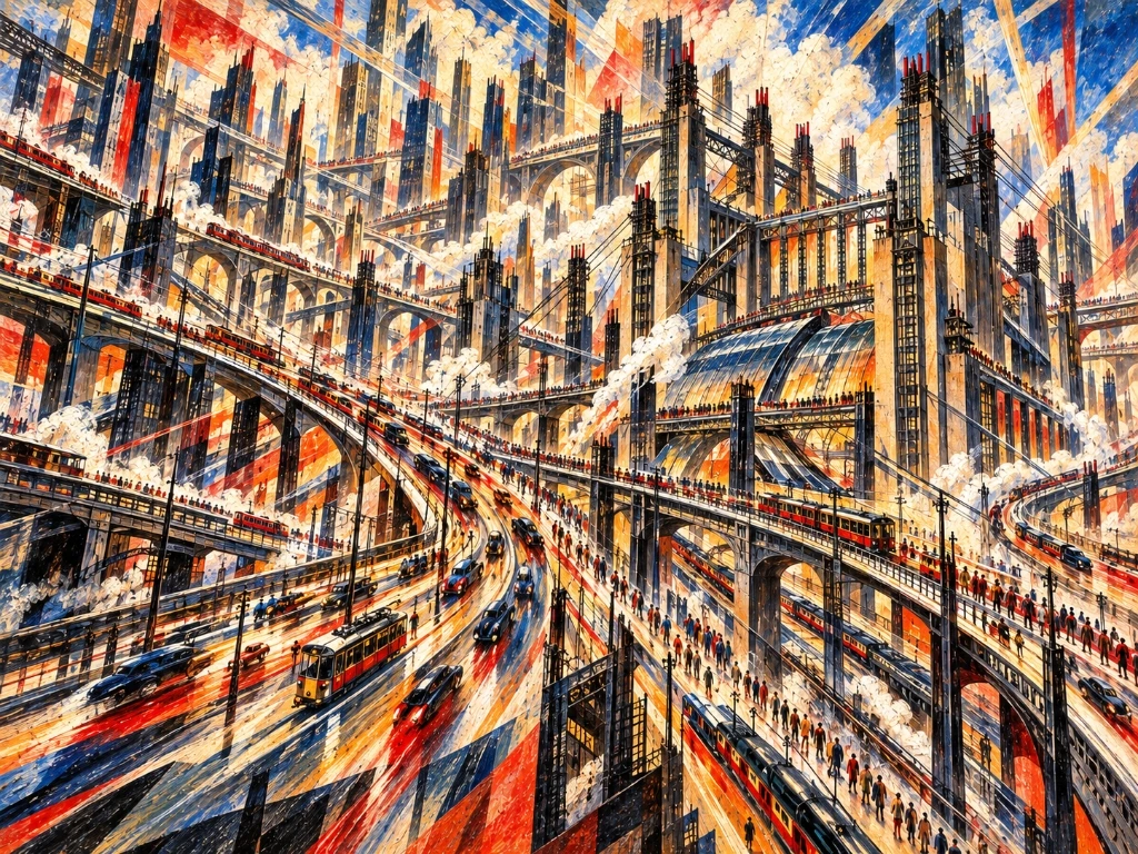 Acero y vértigo, ciudad futurista a la maniera de los futuristas italianos