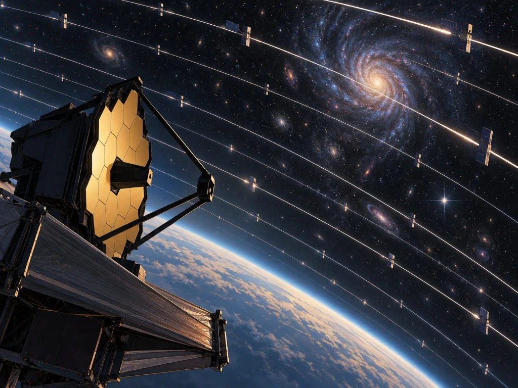 Ilustración sobre Satellite megaconstellations will threaten space-based astronomy