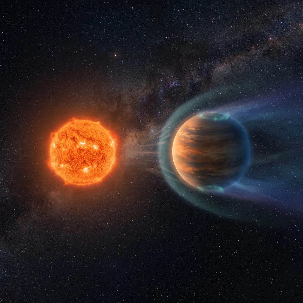 Representación astronómica de un exoplaneta orbitando su estrella anfitriona