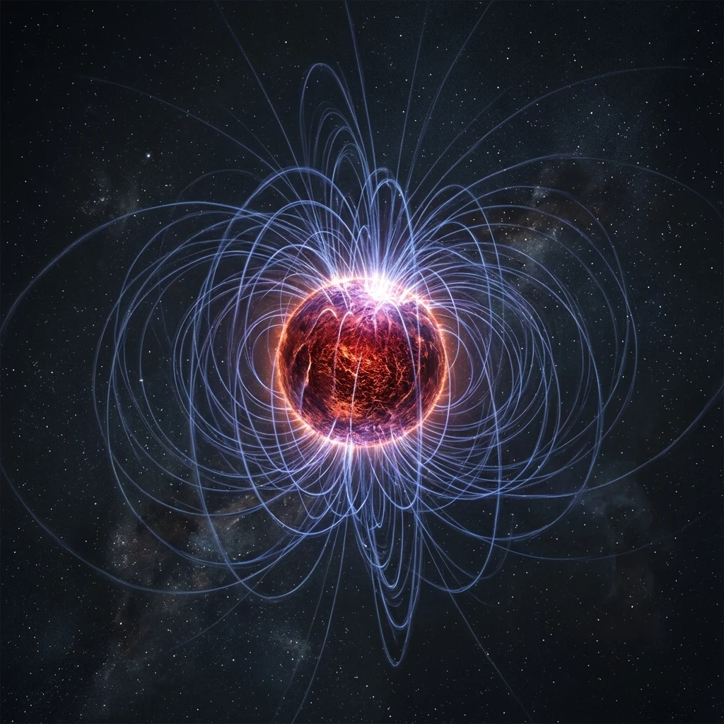 Representación artística de una estrella de neutrones con campo magnético intenso