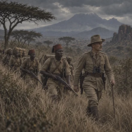 Tropas en formación durante la campaña militar de África Oriental